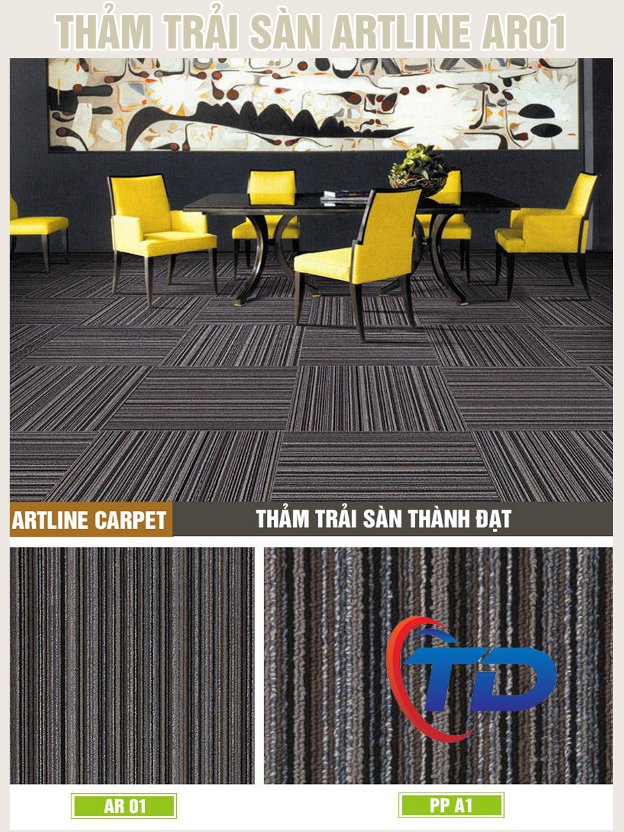 Thảm tấm Artline AR01  Thảm tấm đế cao su màu đen xọc kẻ